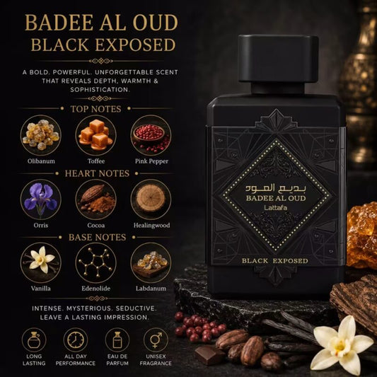 LATTAFA BADEE AL OUD BLACK EXPOSED